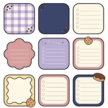 Cookie Coffee Cafe Sticky Note Bundle Stock Illustration
