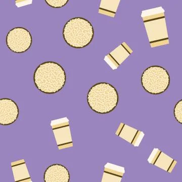 Cookie &amp; coffee pattern. Seamless vector flat food background Stock Illustration