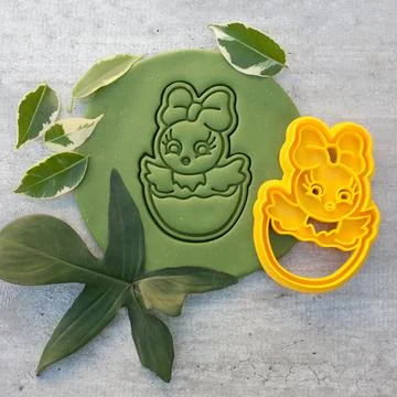 Cookie cutter for cutting Easter biscuits on dough for kids Foto stock