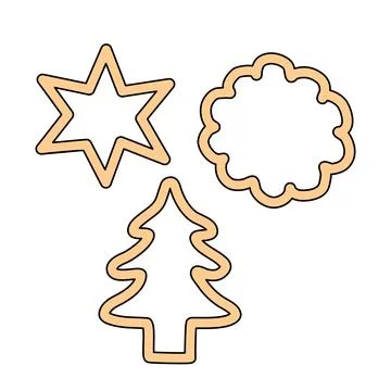 Cookie cutters in different shapes, star, round, Christmas tree, doodle style Stock Illustration