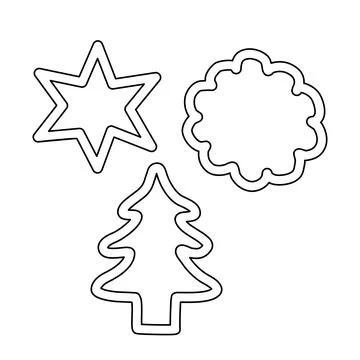 Cookie cutters in different shapes, star, round, Christmas tree, vector outline Stock Illustration