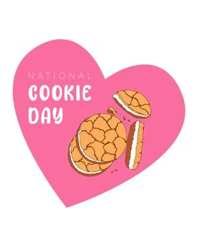 Cookie Day pink heart shape background . Hand drawn doodle cookie. Stock Illustration
