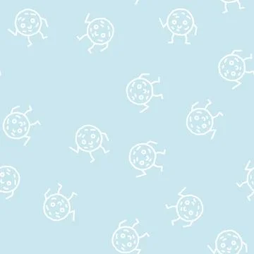 Cookie dessert character line vector seamless pattern Stock Illustration