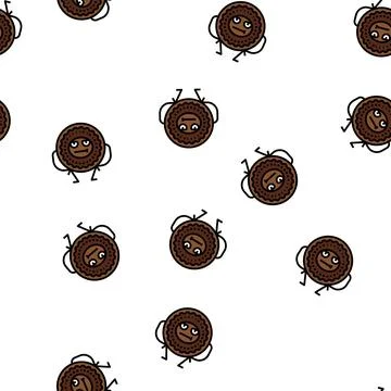 Cookie dessert character vector seamless pattern Stock Illustration
