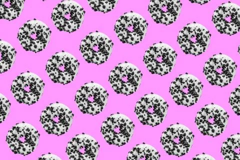 Cookie donut pattern on pink background Stock Photos