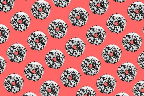 Cookie donut pattern on red background Stock Photos