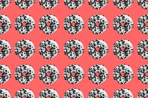 Cookie donut pattern on red background Stock Photos