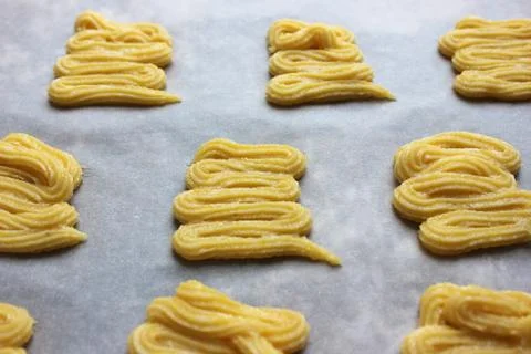 Cookie dough on a baking sheet Foto stock
