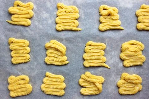 Cookie dough on a gray baking sheet Stock Photos