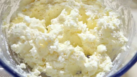 Cookie dough made from cottage cheese, flour, butter and eggs. Video stock 297601299