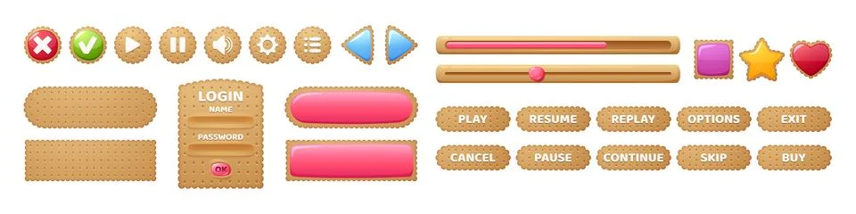 Cookie game buttons, cracker menu interface design Stock Illustration