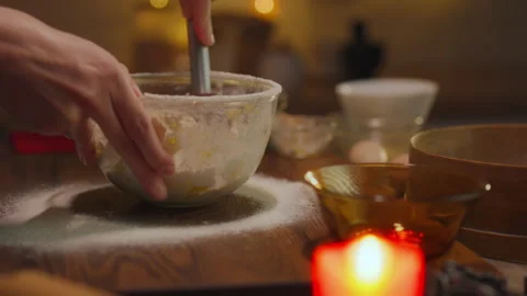 Cookie. Girl cook in kitchen clothes skillfully prepares homemade cookies fo Stock Footage 323709093