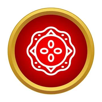 Cookie icon with ornamental border in red circle Stock Illustration