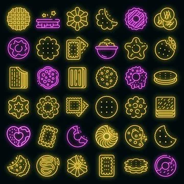 Cookie icons set vector neon Illustrazione stock