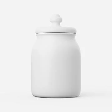 Cookie jar in white with lid on a plain background. 3d render. Stock Illustration