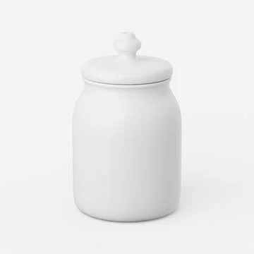 Cookie jar in white with lid on a plain background. 3d render. Stock Illustration