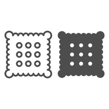 Cookie line and solid icon. Square breakfast biscuits, health sweet cracker Illustrazione stock