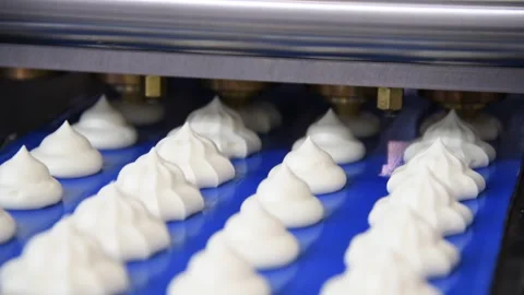 Cookie machine forming a line of uncooked cookies Stock Footage 292674420