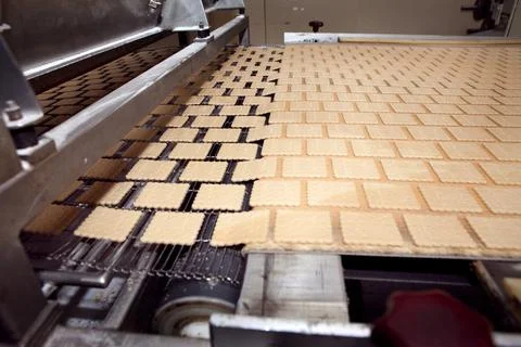 Cookie making machine in the factory Fotos de archivo