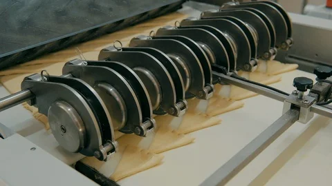 Cookie making process industry dough factory conveyor Stock Footage 120429522