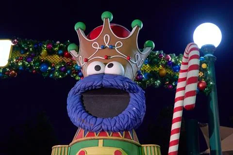 Cookie Monster King Nutcracker Holiday Statue Stock Photos
