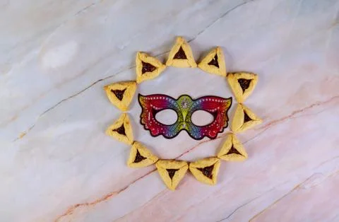Cookie pattern and mask for Purim holiday. Stock Photos