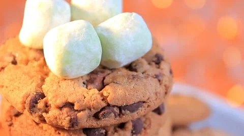 Cookie on a plate - orange background - Candy - Center - 08 Stock Footage 62276682