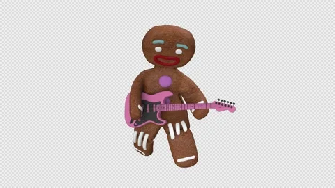 Cookie playing guitar - 3d render looped with alpha channel. Stock Footage 167531428