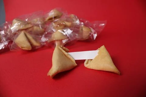 Cookie prediction text on a red background. New Year's Eve Copyspace Traditio Stock Photos