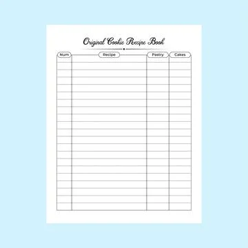 Cookie recipe KDP interior log book. Cookie-making journal and cake recipe .. Illustrazione stock