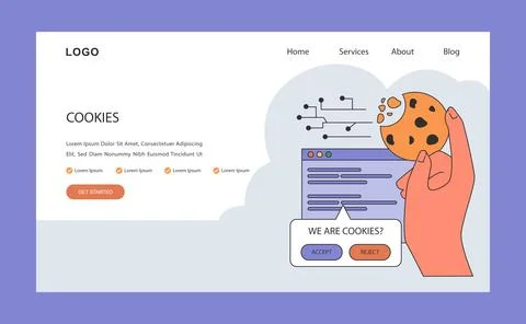 Cookie technology web banner or landing page. Web browser session Illustrazione stock