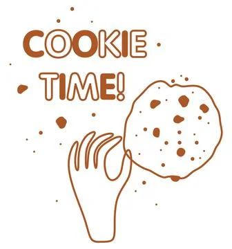 Cookie Time Hand Lettering with Hand Holding Cookie Line Art Stock Illustration