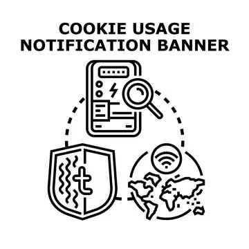 Cookie usage notification banner privacy protection concept Stock Illustration