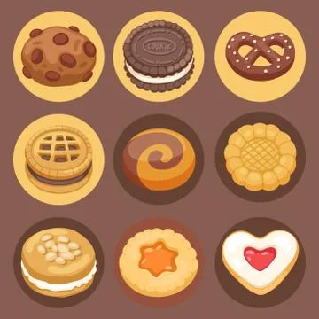 Cookie vector cakes top view sweet homemade breakfast bake food biscuit bakery Ilustración de archivo