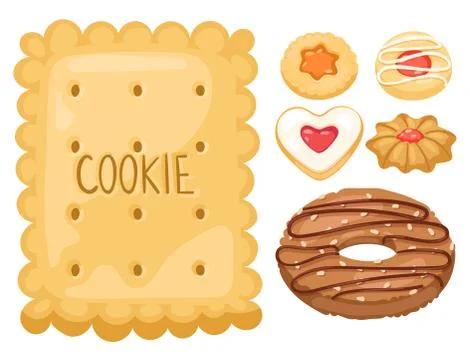 Cookie vector cakes top view sweet homemade breakfast bake food biscuit bakery Stock Illustration