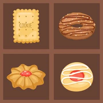 Cookie vector cakes top view sweet homemade breakfast bake food biscuit bakery Stock Illustration