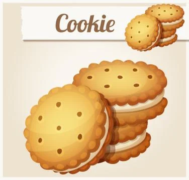 Cookie with white cream. Detailed vector icon 스톡 일러스트