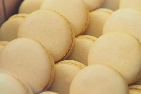 Cookies are arranged in a display at a bakery shop Stock Photos