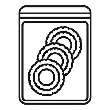Cookies box packaging showing three round biscuits inside Illustrazione stock