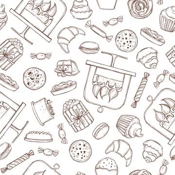 Cookies, cakes, muffins. Vector  pattern. Stock Illustration