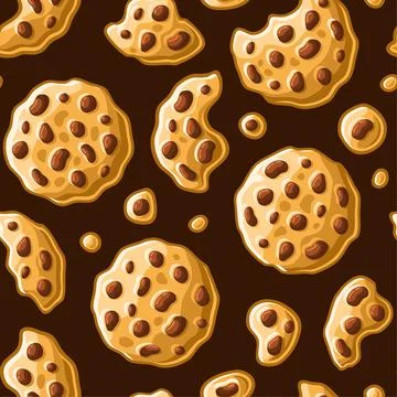 Cookies with Chocolate Chips Seamless Pattern. Vector Stock Illustration