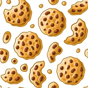 Cookies with Chocolate Chips Seamless Pattern. Vector Ilustración de archivo