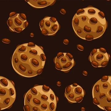 Cookies with Chocolate Chips Seamless Pattern. Vector Ilustración de archivo