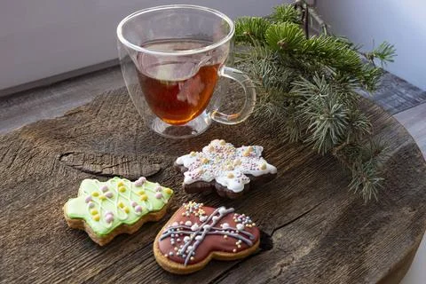 Cookies with a cup of tea Stock Photos