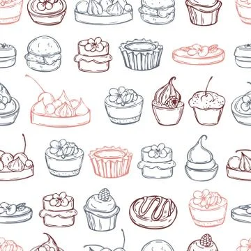 Cookies,  cupcakes. Vector  seamless pattern Stock Illustration