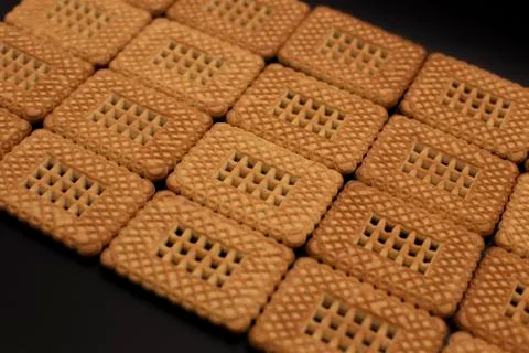Cookies on a dark background. Rectangular cookies. Fotos de archivo