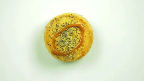 Cookies with a drawn figure of zero. Movement in a circle. Hand Made. Stock Footage 99195740