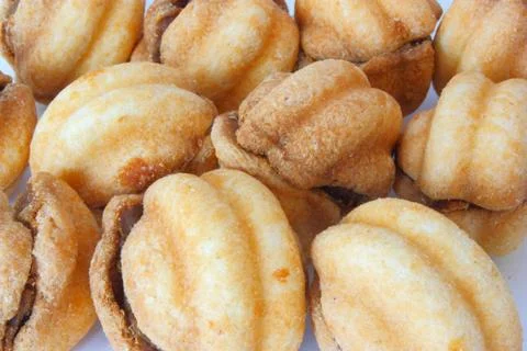 Cookies in the form of walnuts Stock Photos