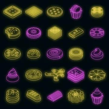 Cookies icon set vector neon Ilustración de archivo
