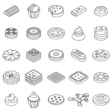 Cookies icon set vector outine Ilustración de archivo